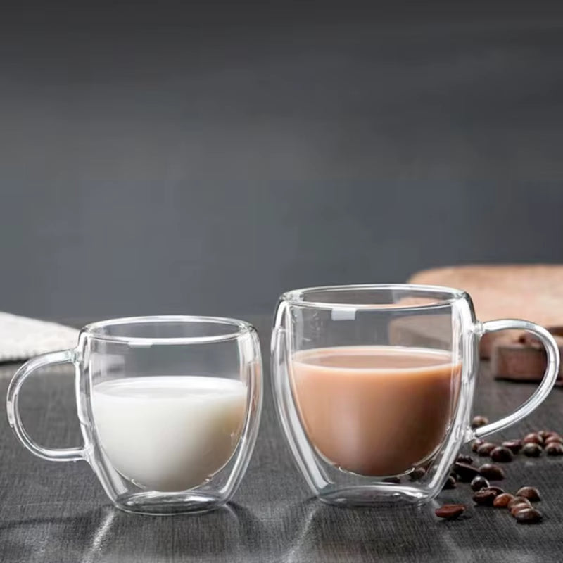 Double Layer Transparent Glass Cup High Borosilicate Glass Juice Milk Heat-Resistant Coffee Cup round Egg Shape with Handle