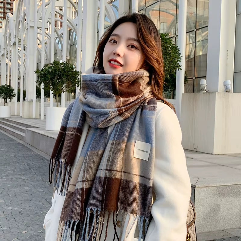 Scarf Female Winter Korean Version of Everything with British Classic Checker Thickened Students Autumn Winter Male Neck Warm Lo