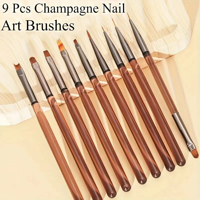 9PCS UV Gel Nail Brush Liner DIY Painting Pen Manicure Acrylic Drawing Brush for Nail Art Design Nails Tip Display Painting Tool