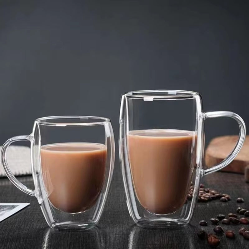 Double Layer Transparent Glass Cup High Borosilicate Glass Juice Milk Heat-Resistant Coffee Cup round Egg Shape with Handle