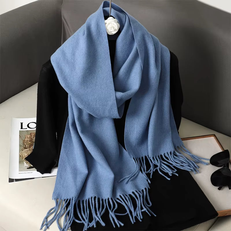 New 62 Color Winter Scarf for Women Long Warm Cashmere Scarves Hijab Solid Lady Shawl Wrap Female Pashmina Bandana Head Scarfs