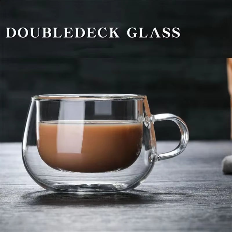 High Borosilicate Glass Double Wall Mug - 150-350ml Heat Resistant Coffee and Milk Cup with Handle, Clear Design, Ideal Gift