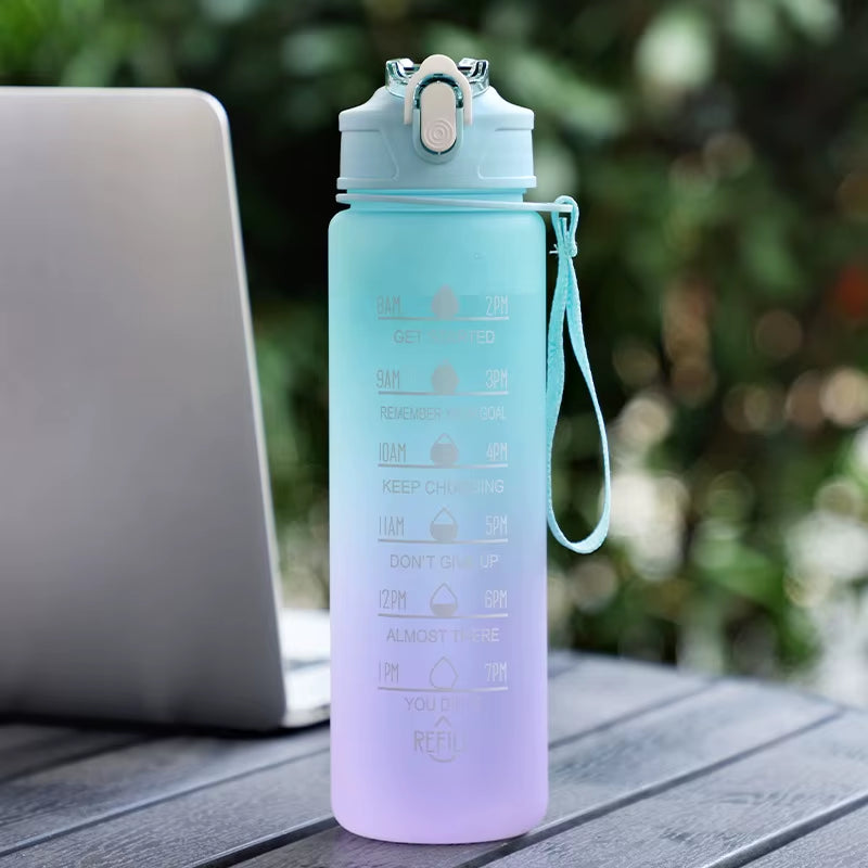 Gradient Color Water Cup, Simple Rope Lifting Space Cup, Student Scale Straw Cup, Sports Water Bottle, High Aesthetic Value