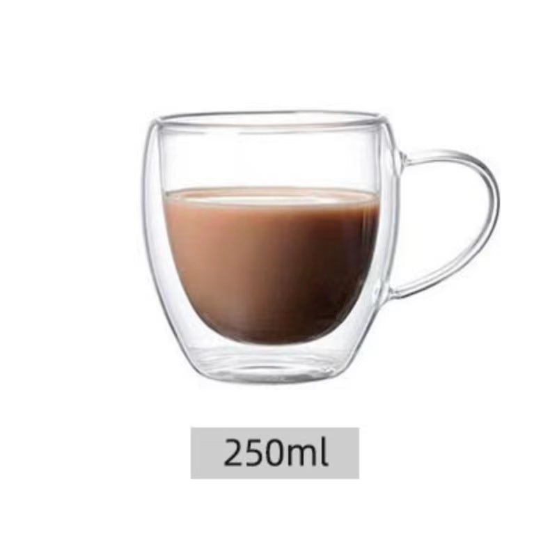 Double Layer Transparent Glass Cup High Borosilicate Glass Juice Milk Heat-Resistant Coffee Cup round Egg Shape with Handle