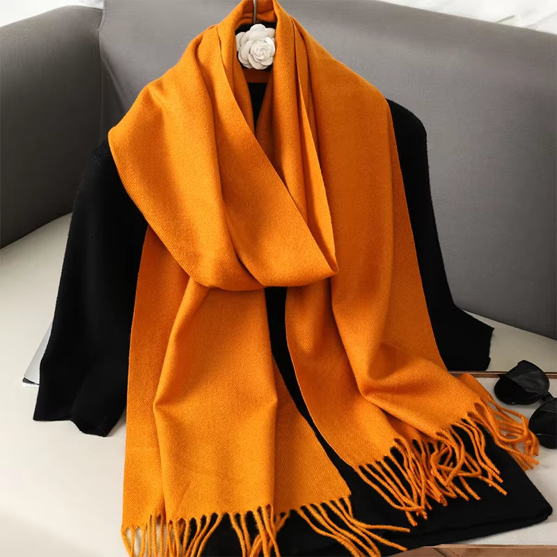 New 62 Color Winter Scarf for Women Long Warm Cashmere Scarves Hijab Solid Lady Shawl Wrap Female Pashmina Bandana Head Scarfs