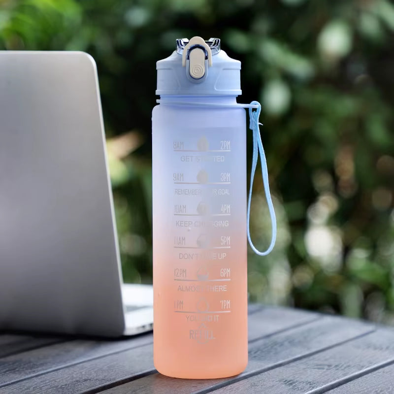 Gradient Color Water Cup, Simple Rope Lifting Space Cup, Student Scale Straw Cup, Sports Water Bottle, High Aesthetic Value