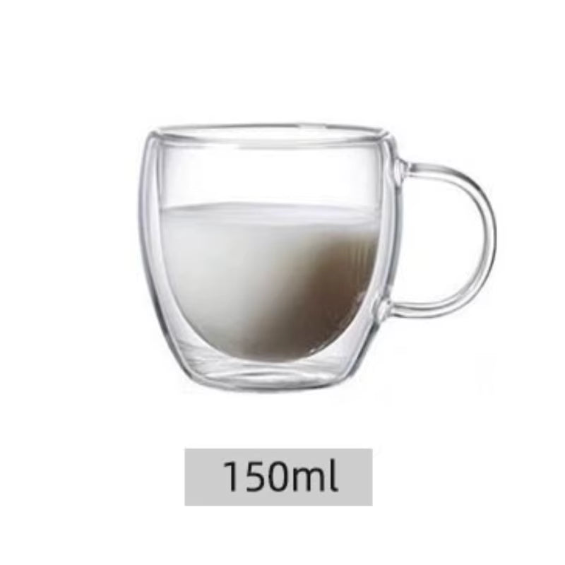 Double Layer Transparent Glass Cup High Borosilicate Glass Juice Milk Heat-Resistant Coffee Cup round Egg Shape with Handle