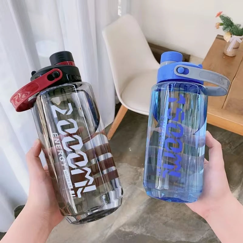 1500Ml-2000Ml Large Capacity Plastic Water Bottle Outdoor Men'S and Women'S Fitness and Sports Belt Handle Summer Explosion-Proo