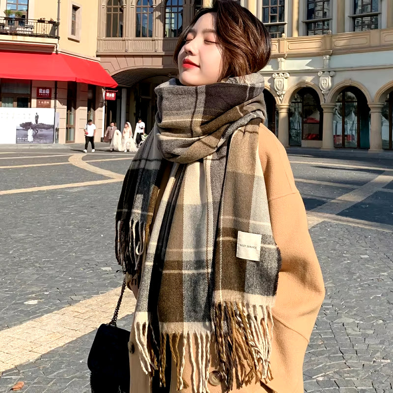 Scarf Female Winter Korean Version of Everything with British Classic Checker Thickened Students Autumn Winter Male Neck Warm Lo