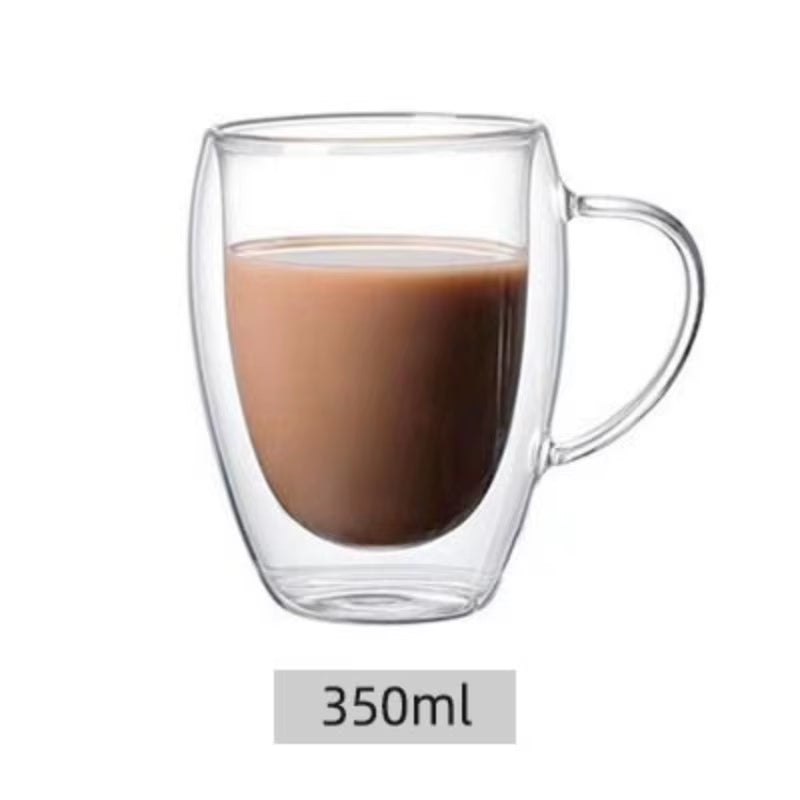 Double Layer Transparent Glass Cup High Borosilicate Glass Juice Milk Heat-Resistant Coffee Cup round Egg Shape with Handle