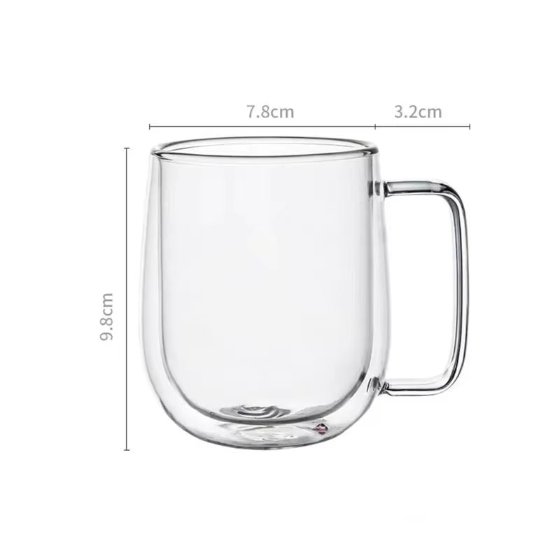 High Borosilicate Glass Double Wall Mug - 150-350ml Heat Resistant Coffee and Milk Cup with Handle, Clear Design, Ideal Gift