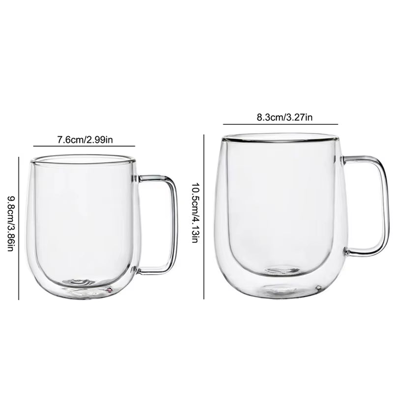 High Borosilicate Glass Double Wall Mug - 150-350ml Heat Resistant Coffee and Milk Cup with Handle, Clear Design, Ideal Gift