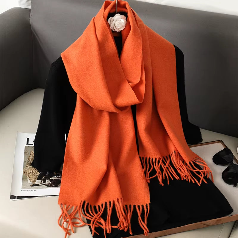 New 62 Color Winter Scarf for Women Long Warm Cashmere Scarves Hijab Solid Lady Shawl Wrap Female Pashmina Bandana Head Scarfs