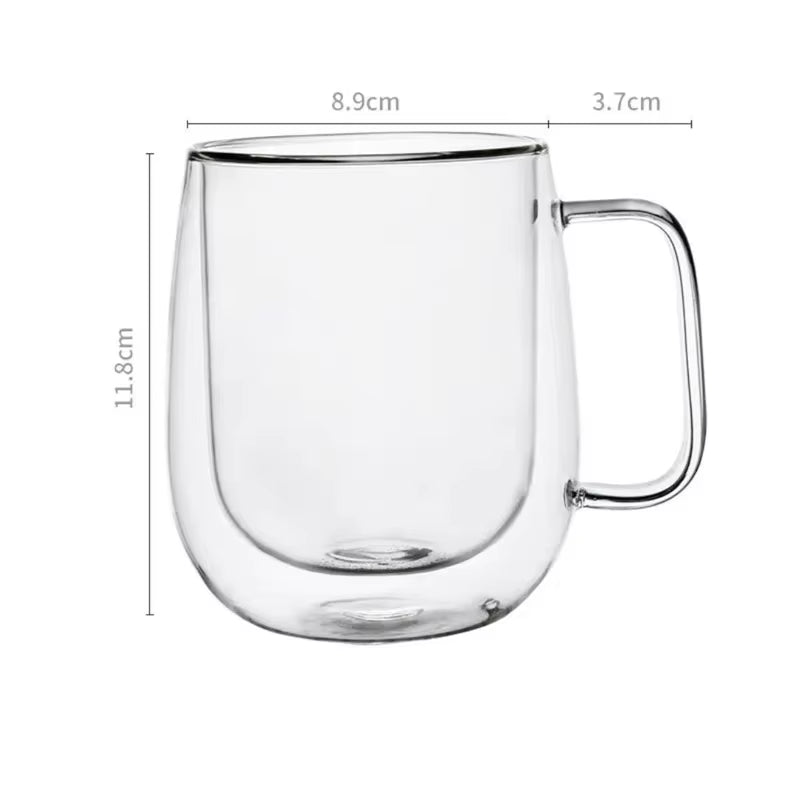 High Borosilicate Glass Double Wall Mug - 150-350ml Heat Resistant Coffee and Milk Cup with Handle, Clear Design, Ideal Gift