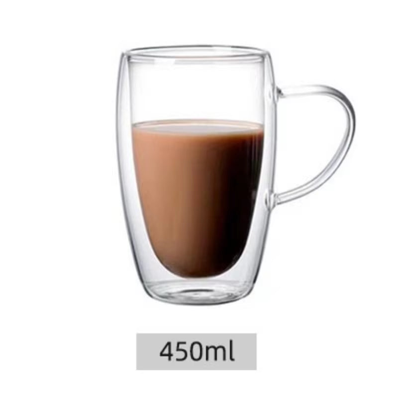 Double Layer Transparent Glass Cup High Borosilicate Glass Juice Milk Heat-Resistant Coffee Cup round Egg Shape with Handle